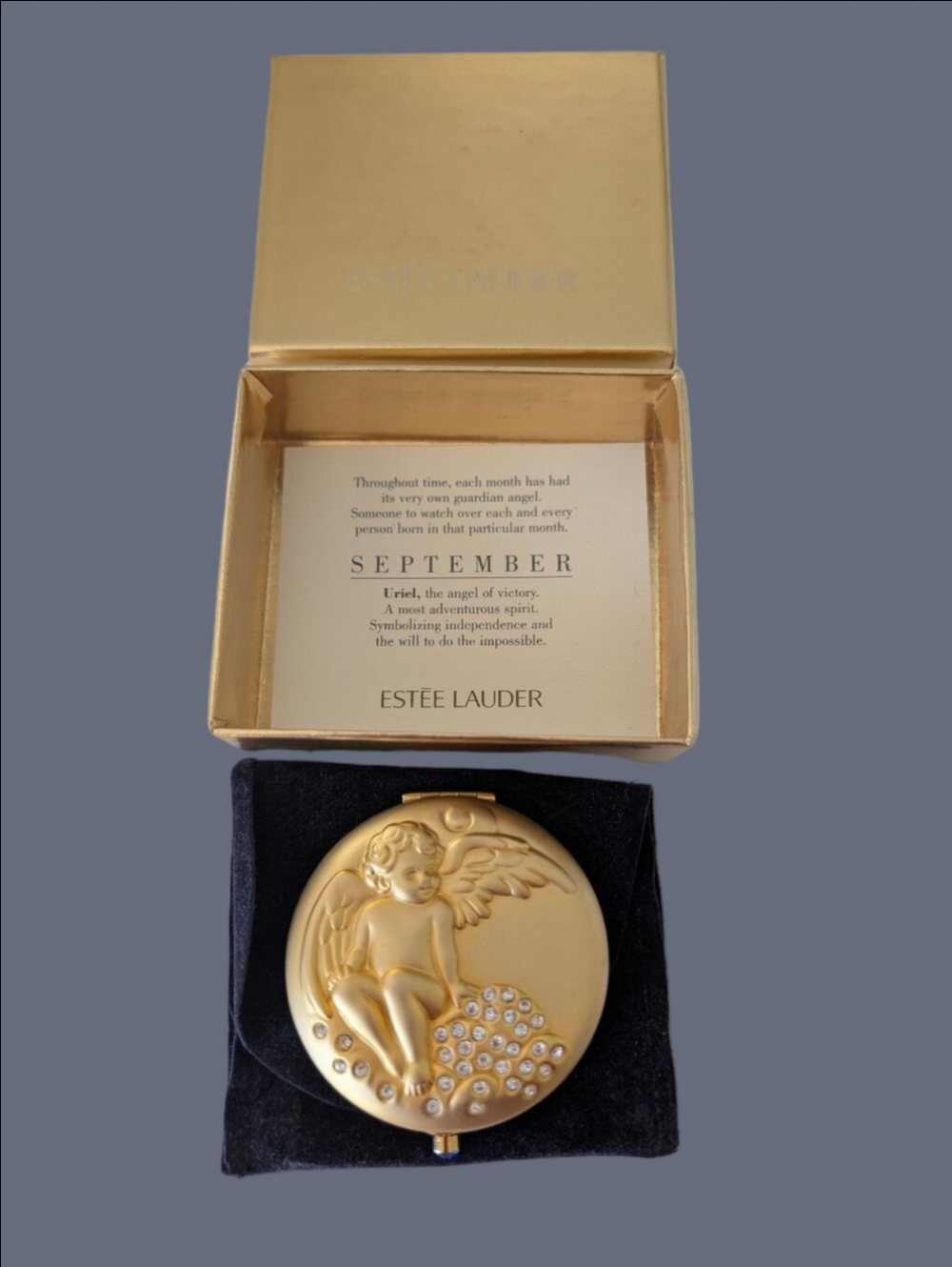 Vintage Estee Lauder Gold Angel Embellished Compact 1997 Complete